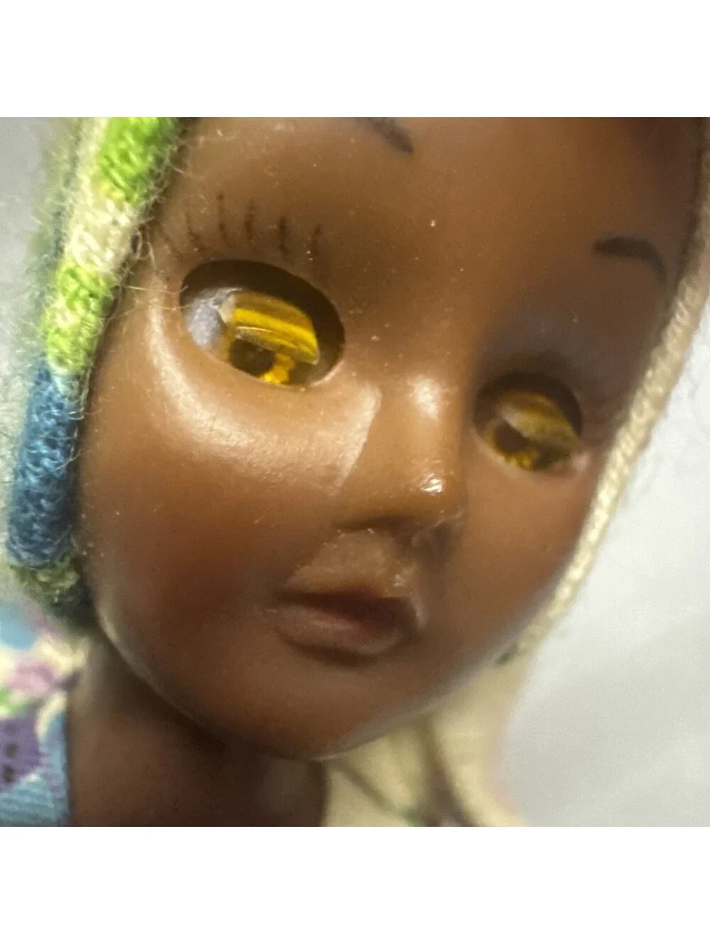 Vtg 70s Carribean Island Doll Tropical Fruit Hat Souvenir Black Sleepy Eyes 10”